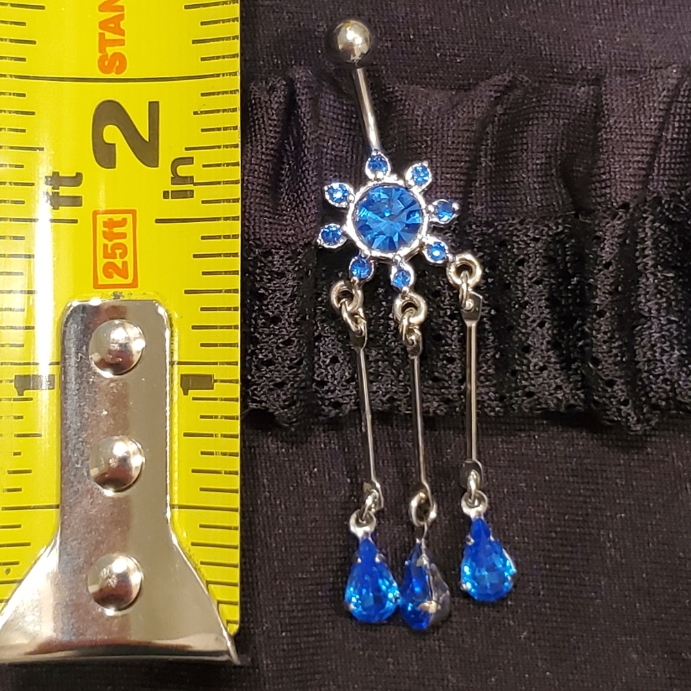 Belly/Naval Ring w Blue Star and Teardrop Dangles